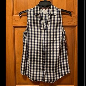 ⭐️NWT Women’s Kim Roger’s Casual Navy/White Gingham Sleeveless Top Size Small